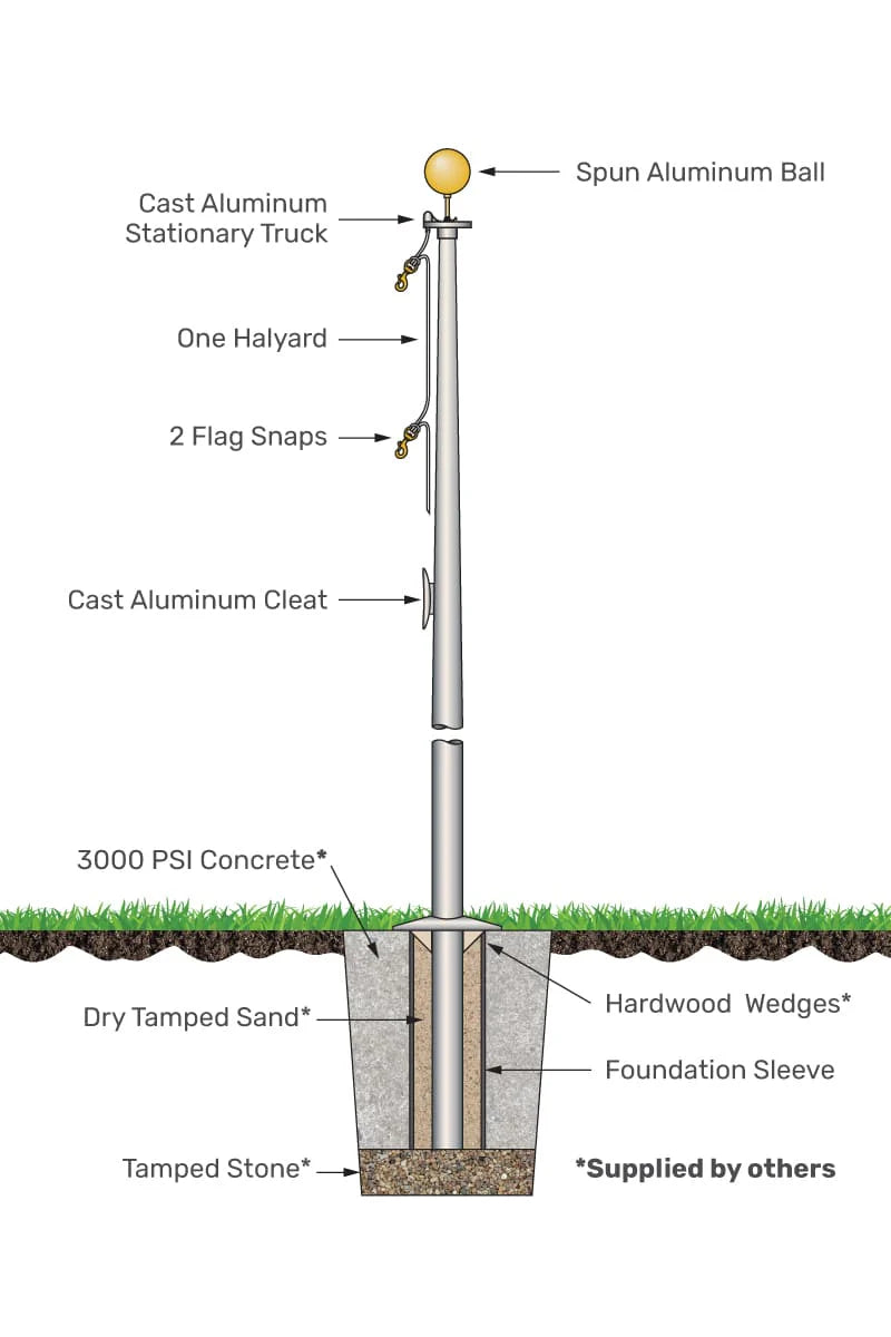 20' Tapered Aluminum Flagpole - 3"