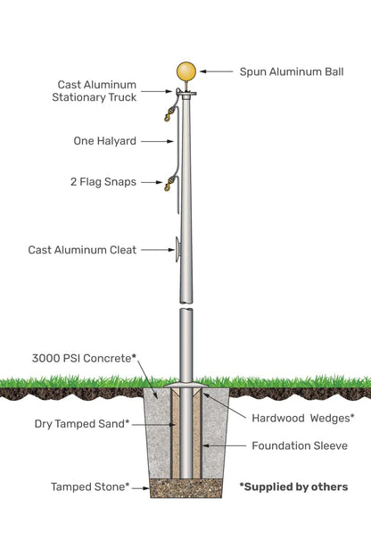 20' Tapered Aluminum Flagpole - 3"